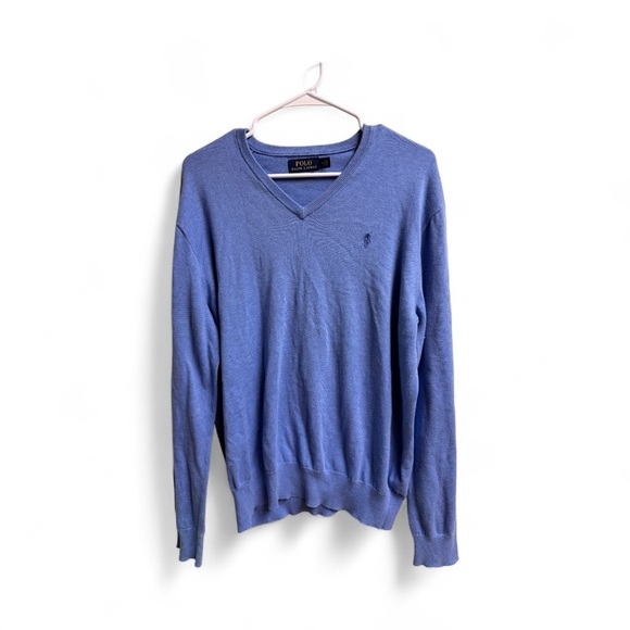Polo Ralph Lauren Blue V-Neck Sweater Pima Cotton Medium - Picture 1 of 4